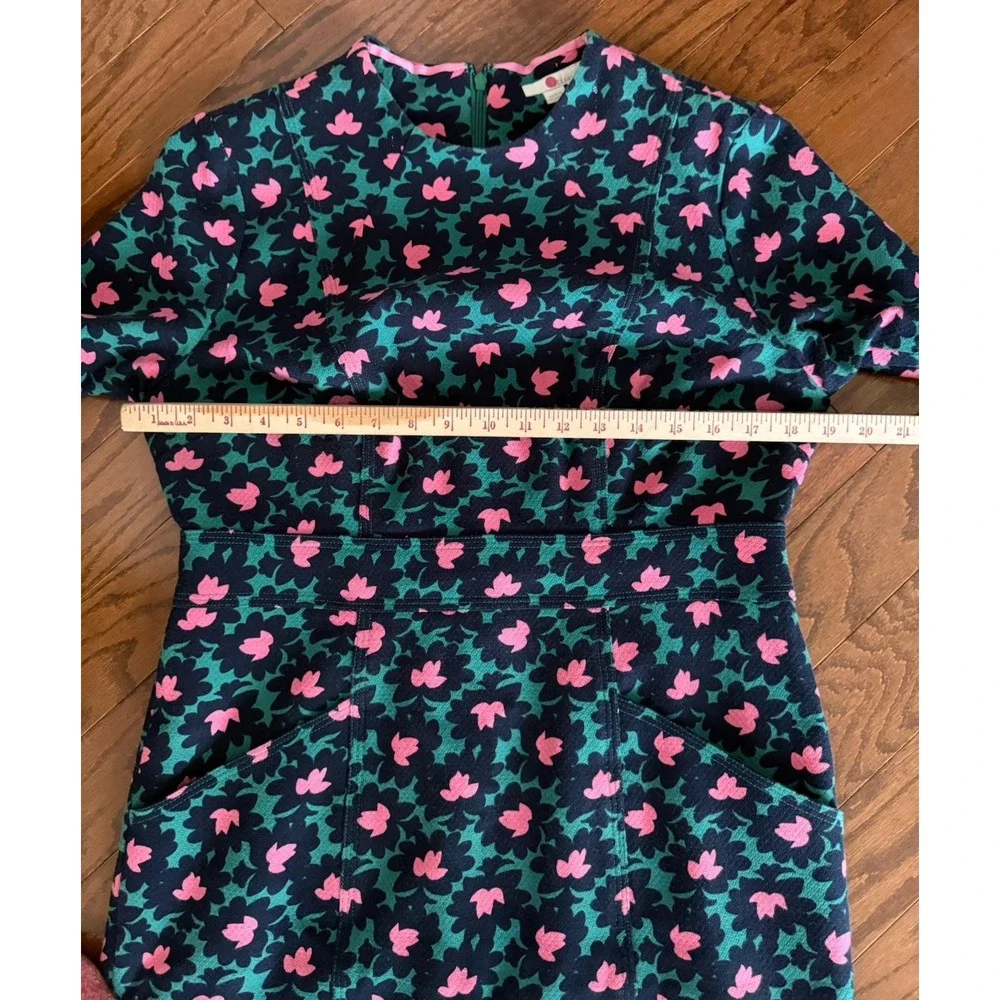 Boden Louise Textured Forest Bloom Midi‎ Sheath Dress Pockets Size 10 Green Pink - Picture 10 of 13